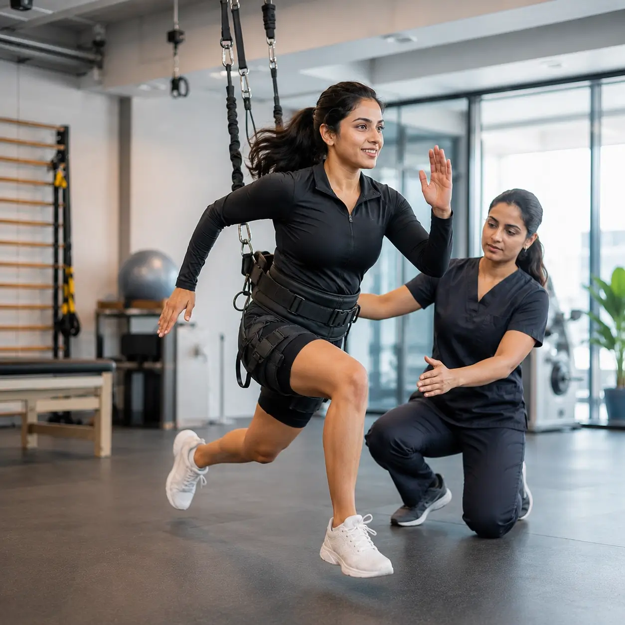 Bungee fitness for high calorie burn positioning